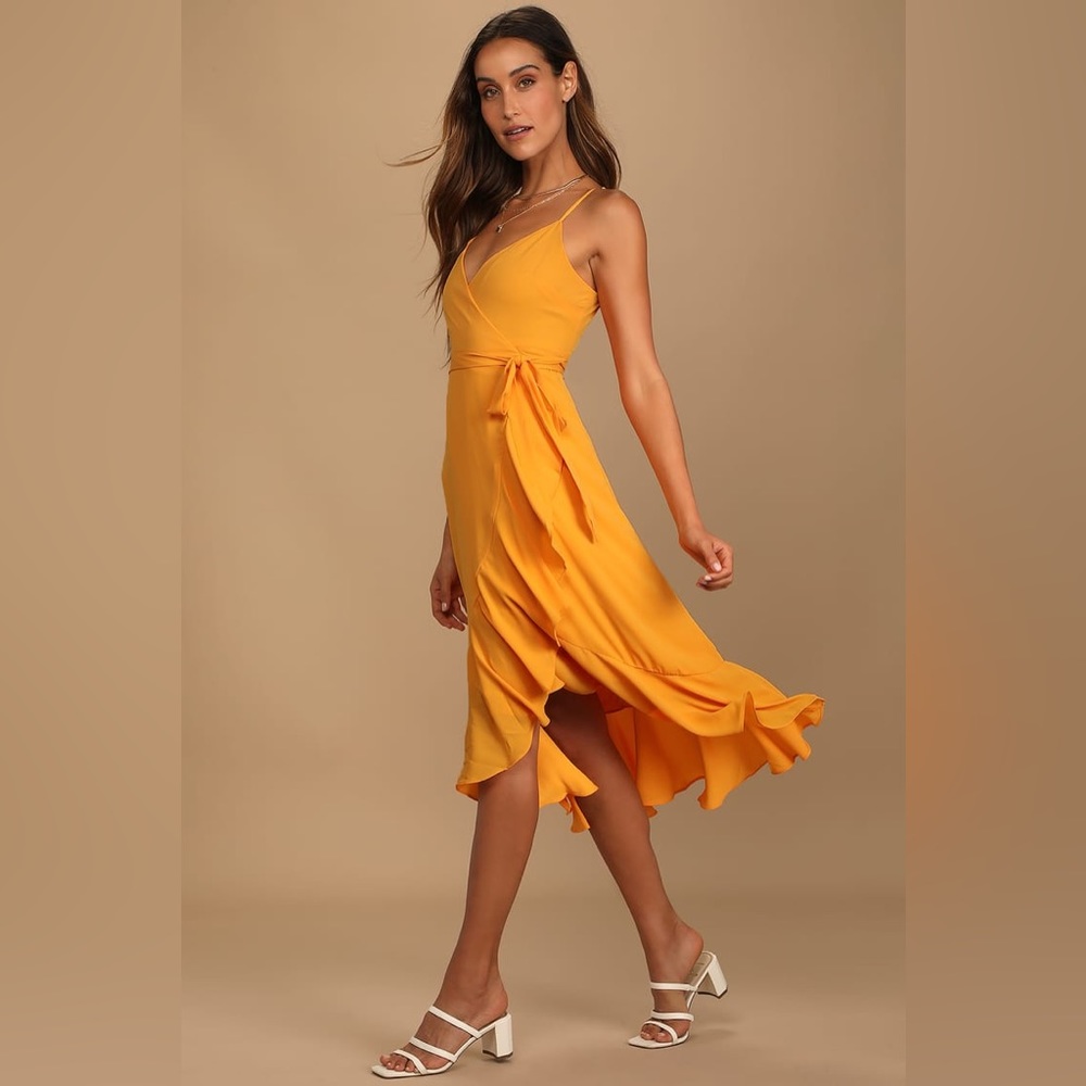 LULUS YELLOW WRAP DRESS